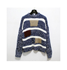韩版粗针织补丁蓝色毛衣，条纹拼接雪花，宽松针织毛衣网红法式小众