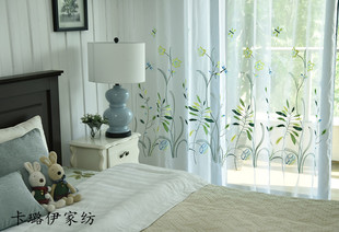 阳台纱成品刺绣绣花窗帘布料遮阳客厅，卧室飘窗半帘定制