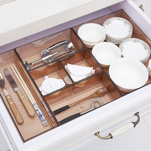 日本抽屉分隔盒，透明塑料办公室桌面化妆品，收纳整理厨房餐具收纳盒