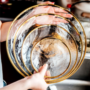 北欧金边水果盘子轻奢餐具创意，套装玻璃盘，家用沙拉碗汤碗餐盘碟子