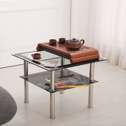 小茶几钢化玻璃时尚简约方形双层透明客厅小方桌电话桌床边桌