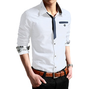 春季男士衬衫男长袖衬衣薄款修身韩版休闲条纹牛仔青少年男装外套