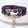 S411天然水晶手链 紫水晶黑玛瑙可爱小猫画油树叶多层手串手饰品