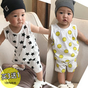 宝宝背心套装夏装女0-1岁纯棉，男童婴儿夏季衣服，6-12个月两件套潮3