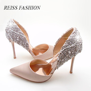 REISS单鞋女2色真丝尖头浅口镶钻高跟细跟时装宴会鞋礼服婚鞋