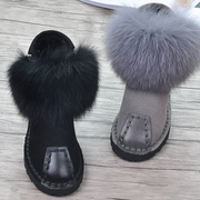 2021皮草冬季雪地靴短靴，平跟狐狸毛短筒厚底毛毛，靴马丁靴女靴子