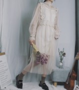 小个子 韩版复古很仙网纱两件套夏百褶雪纺伴娘服中长连衣裙