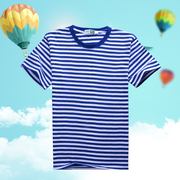 夏季纯棉男士短袖T恤圆领海魂衫蓝白条纹修身衣服半袖体恤海军潮