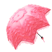唯美太阳拱形公主伞三折叠遮阳伞，防晒防紫外线，黑胶晴雨多层蕾丝伞