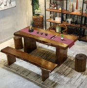 原木长桌子工作台 整版不规则自然边餐桌 做旧茶桌复古实木茶