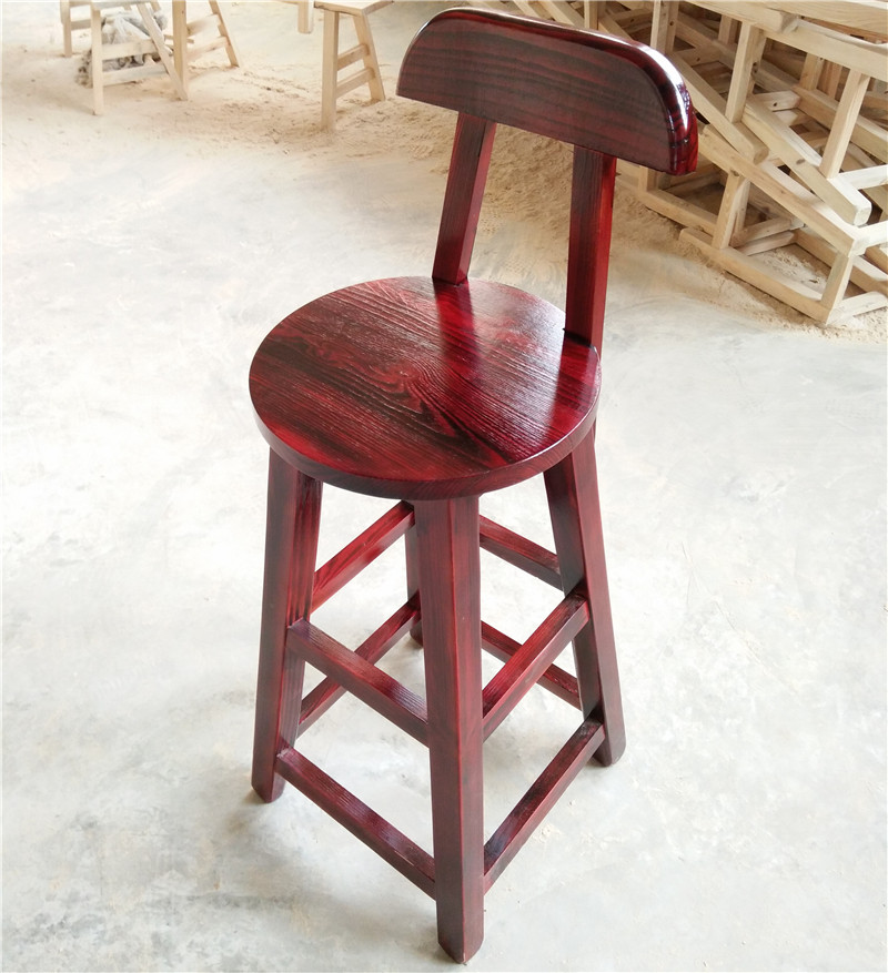 实木吧台椅木质高脚凳休闲吧椅靠背椅，家用实木高椅子(高椅子)酒吧凳高脚椅