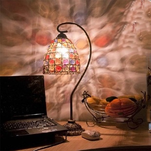 欧式复古床头台灯铁艺卧室创意床头书房创间台灯彩色台灯