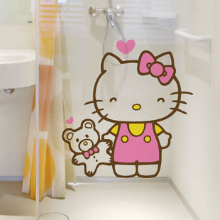 hello kitty猫卡通女孩生卧室温馨衣橱柜玻璃门窗防水装饰墙贴纸