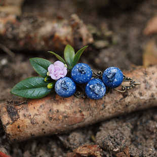 森林系森女手工原创设计雪花蓝莓浆果发夹边夹发饰，鱼嘴夹