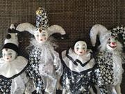 欧美订单老货陶瓷，手绘脸小丑绸布，黑白系皮埃罗小丑摆件造型