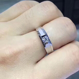白18k金铂金(金铂金，)男钻戒钻石男戒指环，结婚订婚求婚情侣对戒正