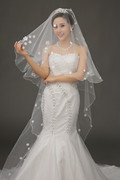 新娘头纱超长3米拖尾韩式车骨蕾丝花瓣结婚纱头纱白色软纱902