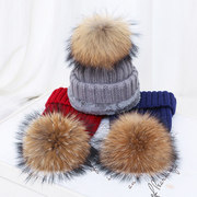 冬季真貉子毛球毛线，帽加绒加厚针织帽，狐狸毛球帽皮草亲子护耳帽子