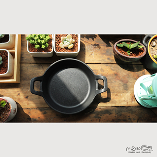铸铁煎盘西餐煎盘平底锅双耳，铸铁锅烤盘牛排，煎锅意式焗饭锅