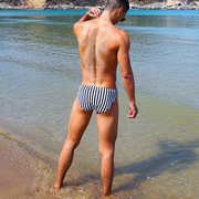 desmiit低腰三角泳裤男青年海边度假条纹沙滩游泳裤性感日式泳裤