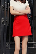 红色半身裙春秋款百搭西装料，高级感高腰一步裙，a字包臀裙显瘦短裙