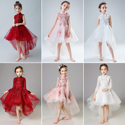 中式儿童晚礼服长袖蓬蓬，纱女童公主裙，婚纱花童主持人钢琴演出服冬