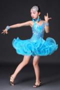 少儿拉丁舞蹈比赛服装吊脖女儿童拉丁表演出蓬蓬，流苏020