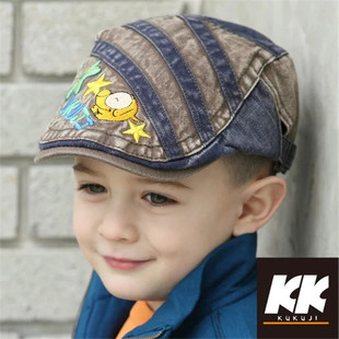 韩版春秋款儿童贝雷帽男女宝宝，2-8岁英伦刺绣，潮男童牛仔帽鸭舌帽