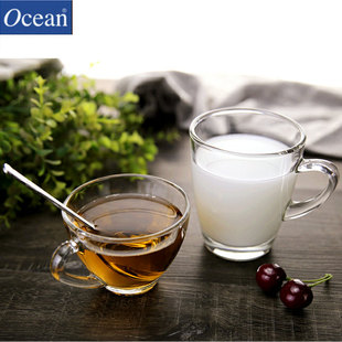 ocean泰国进口有把耐热透明玻璃水杯，咖啡杯微波炉牛奶杯子早餐杯
