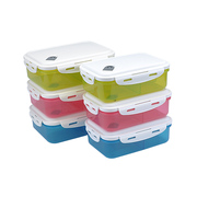 塑料三格饭盒便当盒学生儿童分，格餐盒长方形成人，午餐盒多色透气孔