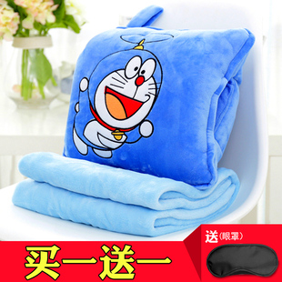 可爱卡通方形龙猫三用暖手捂抱枕空调毯子带枕头被子两用睡觉靠垫