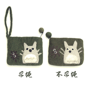 尼泊尔手工羊毛毡零钱包 硬币包 超萌龙猫Totoro 双面 带绳