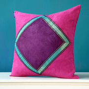 东南亚简约夕子色彩布艺作品集紫色玫红麂皮绒菱形款抱枕沙发靠垫