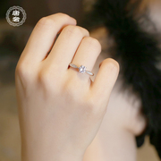 唐奢925纯银18k包金d色莫桑石仿真(石仿真)钻石情侣求订婚结婚戒指女对戒