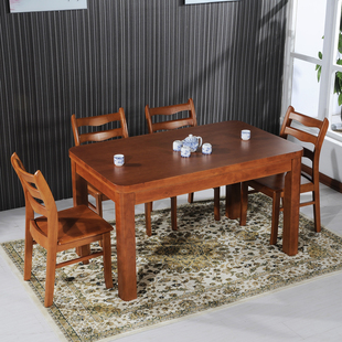 现代中式实木餐桌橡木餐桌一桌四六椅圆角加厚圆角半拆装中式饭桌