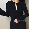 大码女装2022新领口(新领口)镂空小性感黑色弹力，修身打底衫喇叭袖长袖t恤