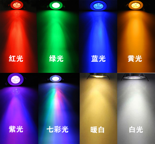 LED七彩变色遥控全套天花射灯筒灯3W6W9w12W15WRGB彩色吧台牛眼灯