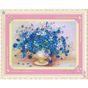 丝带绣欧式油画3d印花十字绣，客厅挂画蓝语芳香diy立体绣花卉