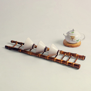 天然竹制晾杯架 日式便携茶具架子 功夫茶具茶道杯托实木茶杯收纳