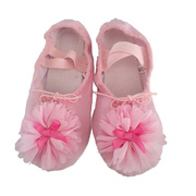 粉色公主舞蹈鞋花朵，玫红蝴蝶结女幼儿童布鞋，芭蕾舞跳舞练功软底
