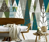 北欧森林拼色壁纸抽象树木沙发背景墙纸卧室手绘唯美田园大型壁画