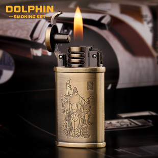 海豚复古金属砂轮打火机创意，怀旧火石充气品牌，打火机个性定制刻字