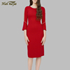红色气质连衣裙女圆领镶钻复古黑色小洋装，中长款修身法式小礼服裙