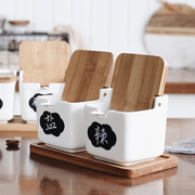竹木陶瓷调味罐日式家用三件套胡椒盐罐味精调料盒套装厨房用品