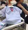 韩国高级女童装 夏装蓝白条纹民族风刺绣宝宝儿童短袖T恤衬衣
