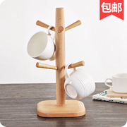 日式榉木杯架实木放杯子架家用茶杯倒挂水杯，挂架马克杯收纳置物架