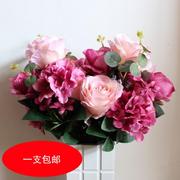 欧式仿真花束玫瑰绢花套装摆件，客厅室内装饰摆件餐桌塑料假花干花