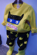 儿童黄色加绒蝙蝠侠套装秋冬季Q8男童家居服卫衣裤子宝宝两件套装