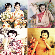 s715高清民国老上海月份牌旗袍，美女旧上海老广告海报素材画