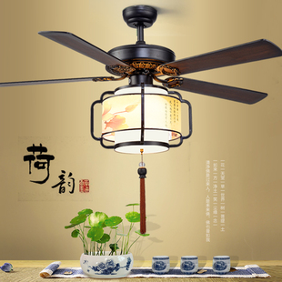 新中式吊扇灯 客厅餐厅卧室遥控静音木叶风扇灯仿古带电风扇吊灯